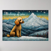 Schattige poedel besneeuwde berg denken aan je poster (Voorkant)