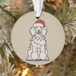 Schattige poedel gewikkeld in kerstverlichting Vak Ornament