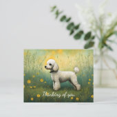 Schattige poedel in weide denken aan je briefkaart (Staand voorkant)