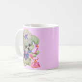 schattige poedel met roze telefoon koffiemok (Voorkant links)