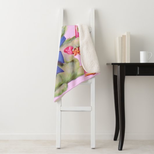 schattige poedel met roze telefoon sherpa deken (In situ)