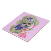 schattige poedel met roze telefoon tegeltje (Zijkant)