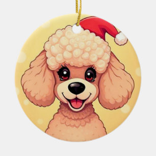 Schattige poedel puppy in kerstscene met cadeaus keramisch ornament