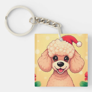 Schattige poedel puppy in kerstscene met cadeaus sleutelhanger