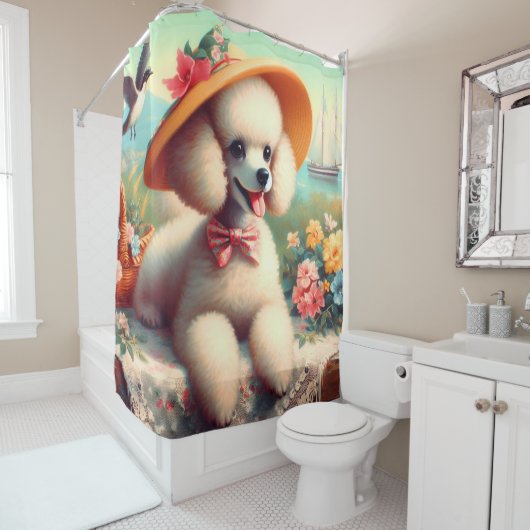 Schattige Poedel schilderij Douchegordijn (In situ)