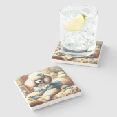  Schattige poedelschilderij Stenen Onderzetter (Zijkant)