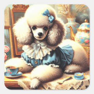  Schattige poedelschilderij Vierkante Sticker