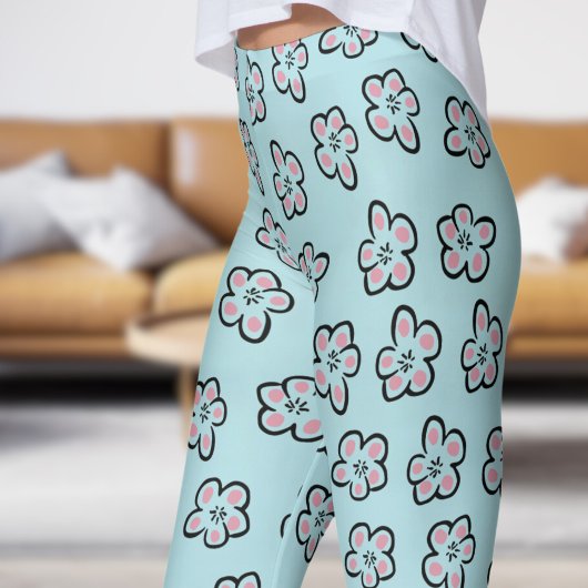 Schattige poederblauw bloempatroon leggings