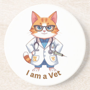 Schattige poes "Ik ben een dierenarts"-ontwerp Zandsteen Onderzetter