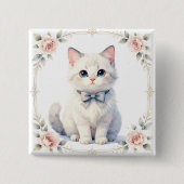 schattige poes kat knop vierkante button 5,1 cm (Voorkant)