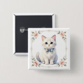 schattige poes kat knop vierkante button 5,1 cm (Voorkant /achterkant)