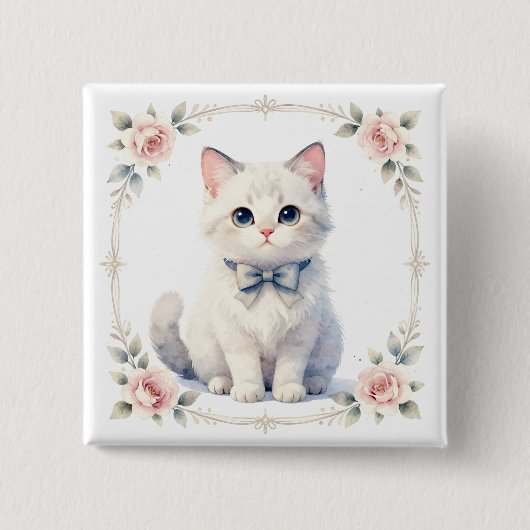 schattige poes kat knop vierkante button 5,1 cm (Voorkant)