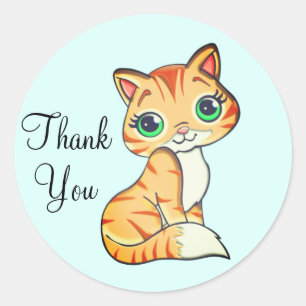 Schattige poes kat met hart Dank je wel op Lichtbl Ronde Sticker