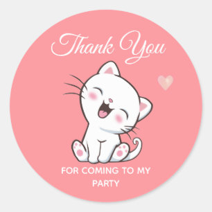 Schattige poes kat op roze Dank je wel Ronde Sticker