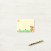 Schattige poes kat, zon, bloemen en gras post-it® notes (Op bureau)