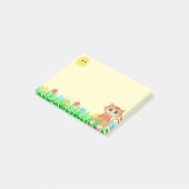 Schattige poes kat, zon, bloemen en gras post-it® notes (Schuin)