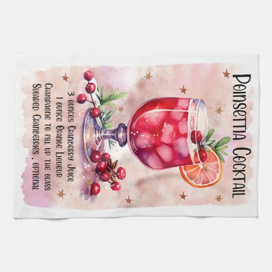 Schattige Poinsettia Cocktail Kerst Drink Recept Theedoek (Horizontaal)