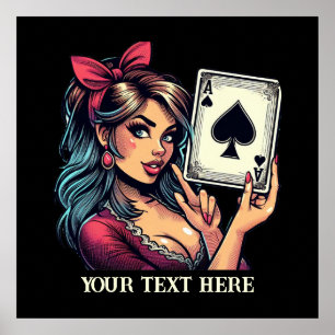 Schattige  poker lady tekst toevoegen poster