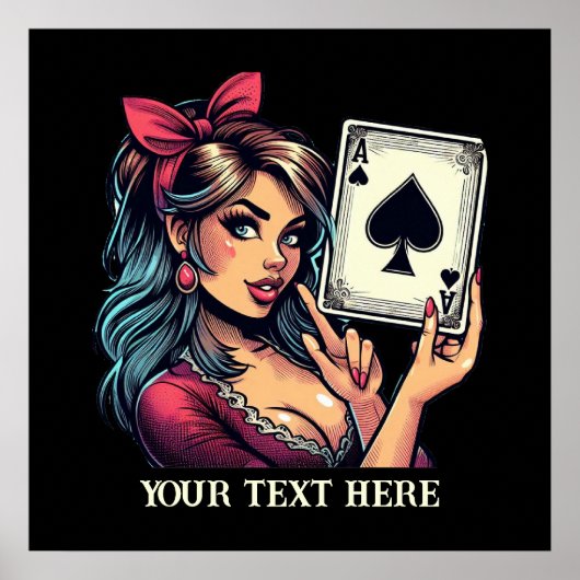 Schattige  poker lady tekst toevoegen poster (Voorkant)