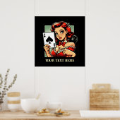 Schattige  poker lady tekst toevoegen poster (Keuken)