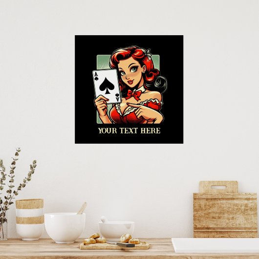 Schattige  poker lady tekst toevoegen poster (Keuken)