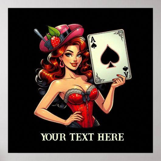 Schattige  poker lady tekst toevoegen poster (Voorkant)
