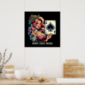Schattige  poker lady tekst toevoegen poster (Keuken)