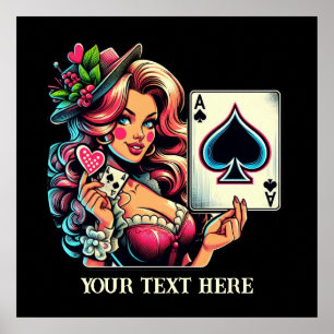 Schattige  poker lady tekst toevoegen poster