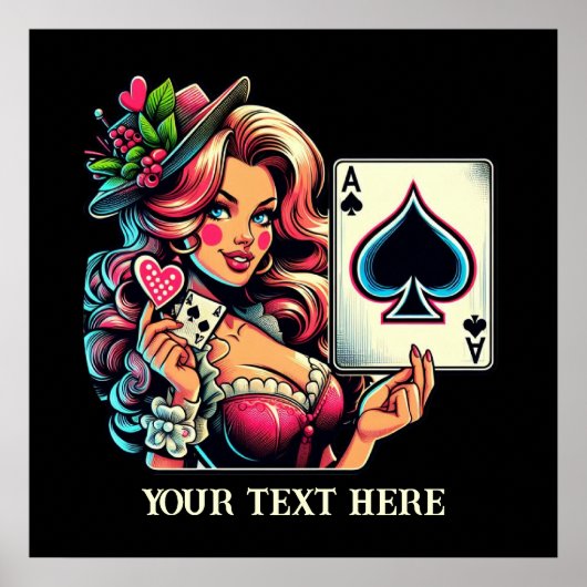 Schattige  poker lady tekst toevoegen poster (Voorkant)