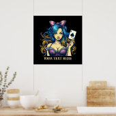 Schattige  poker lady tekst toevoegen poster (Keuken)