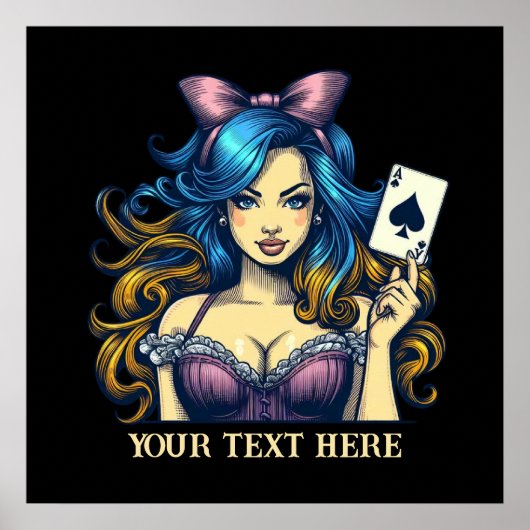 Schattige  poker lady tekst toevoegen poster (Voorkant)
