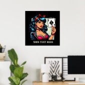 Schattige  poker lady tekst toevoegen poster (Thuiskantoor)