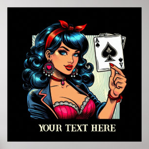 Schattige  poker lady tekst toevoegen poster