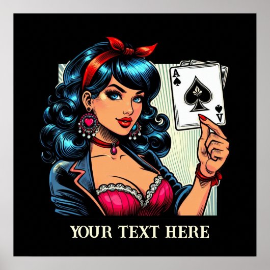 Schattige  poker lady tekst toevoegen poster (Voorkant)