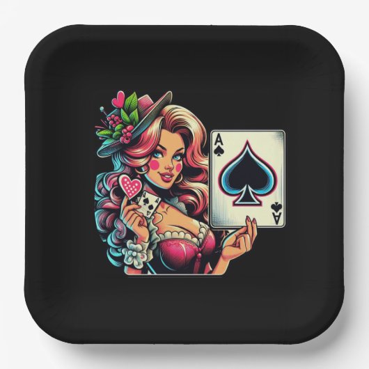 Schattige Poker Party Lady Papieren Bordje (Voorkant)