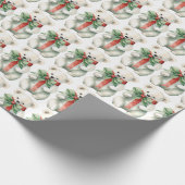 Schattige polair Beer rood groen lint Waterverf Cadeaupapier (Hoek)