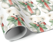 Schattige polair Beer rood groen lint Waterverf Cadeaupapier (Rol Hoek)