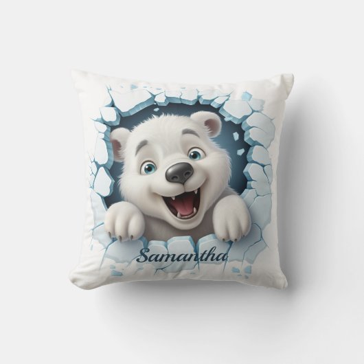 Schattige Polar Beer 3D Kerstmis Kussen (Voorkant)