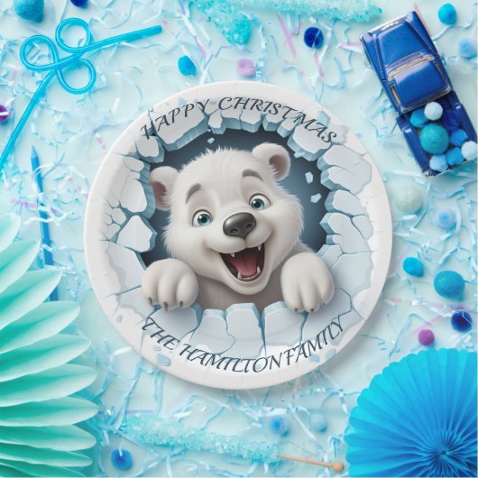 Schattige Polar Beer 3D Kerstmis Papieren Bordje (Feest)