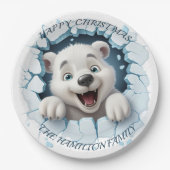 Schattige Polar Beer 3D Kerstmis Papieren Bordje (Voorkant)