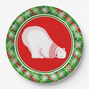Schattige Polar Beer Animal Christmas Groen Rood P Papieren Bordje