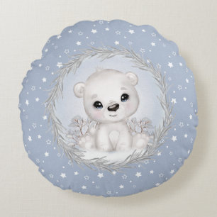 Schattige Polar Beer Baby Boy Blauw Rond Kussen