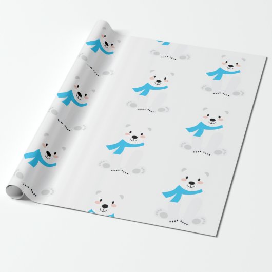 Schattige Polar Beer Baby Boy Blue Cadeaupapier (Uitgerold)