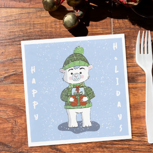 Schattige Polar Beer Blauw Kerstpapier servet