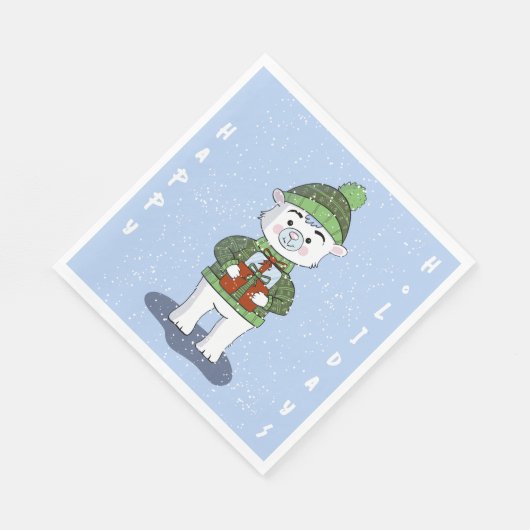 Schattige Polar Beer Blauw Kerstpapier servet (Hoek)