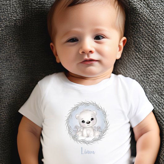 Schattige Polar Beer Blauw Naam Winter Boy Baby T-
