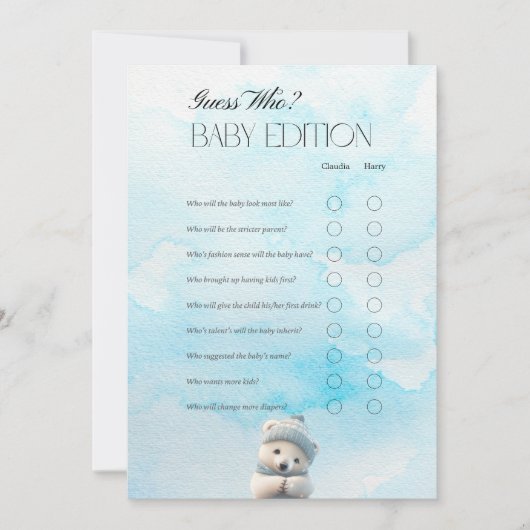 Schattige Polar Beer Blauw Winter Baby shower Game Bedankkaart (Voorkant)