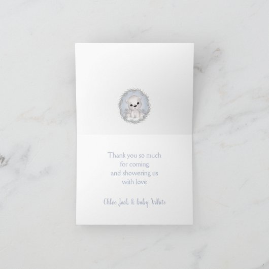 Schattige Polar Beer Blauw Winter Jongen Baby show Bedankkaart (Binnen)