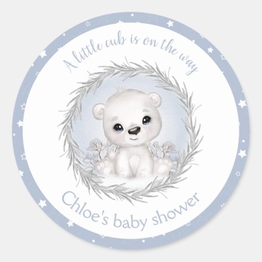Schattige Polar Beer Blauw Winter Jongen Baby show Ronde Sticker (Voorkant)