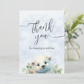 Schattige Polar Beer Blauw Wintersneeuw Dank u kaa Bedankkaart (Staand voorkant)